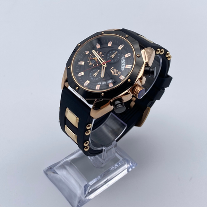 LIGE Watch 46mm Black Dial Quartz Movement with Chronograph Water Resistant 