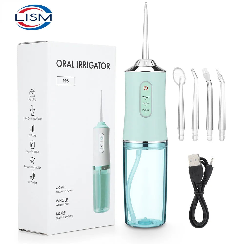 Hydropulseur Dentaire Portable - Flosser d'Eau Rechargeable USB avec 4 Embouts, 220ml, 3 Modes