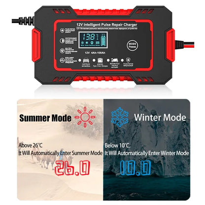 EAFC 12V 6A Intelligent Battery Charger with Pulse Repair and LCD Display