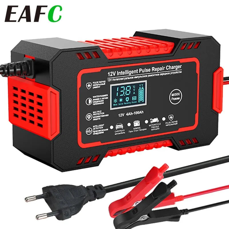 EAFC 12V 6A Intelligent Battery Charger with Pulse Repair and LCD Display