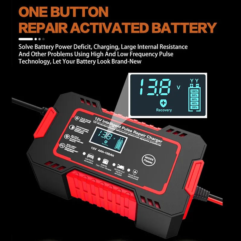 EAFC 12V 6A Intelligent Battery Charger with Pulse Repair and LCD Display