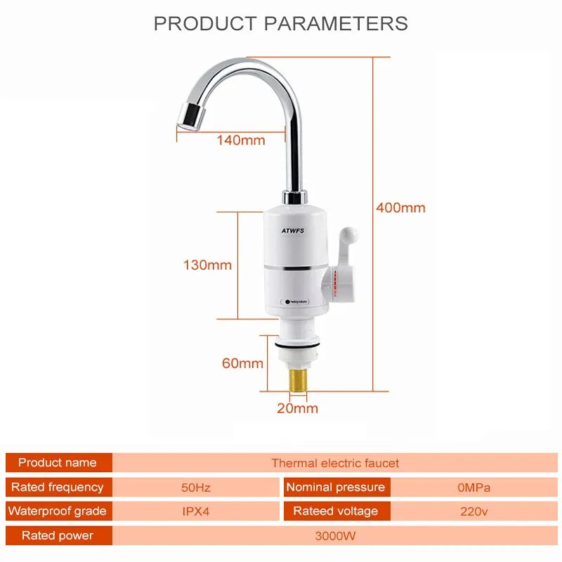 Chauffe-Eau Électrique Instantané 3000W - Eau Chaude Immédiate