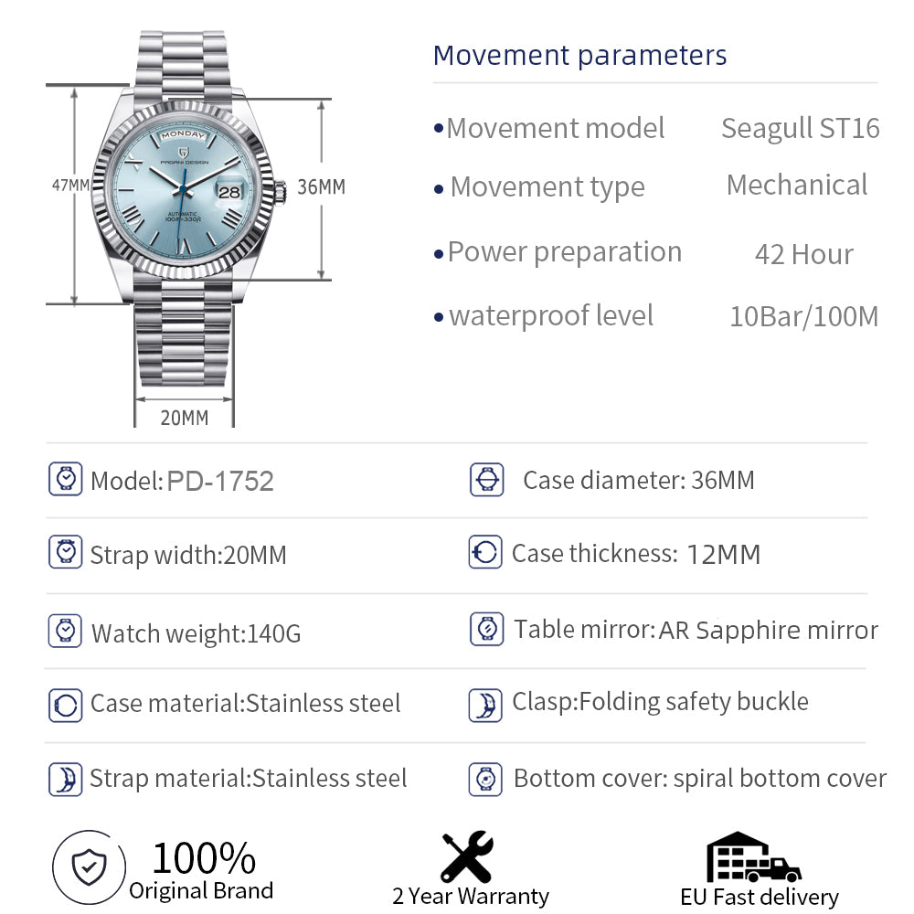 PAGANI DESIGN PD-1752 36mm Mouvement Automatique ST16